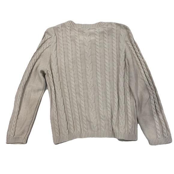 Apple seed cable knit Sweater women's medium beige crewneck fisherman - Picture 9 of 9